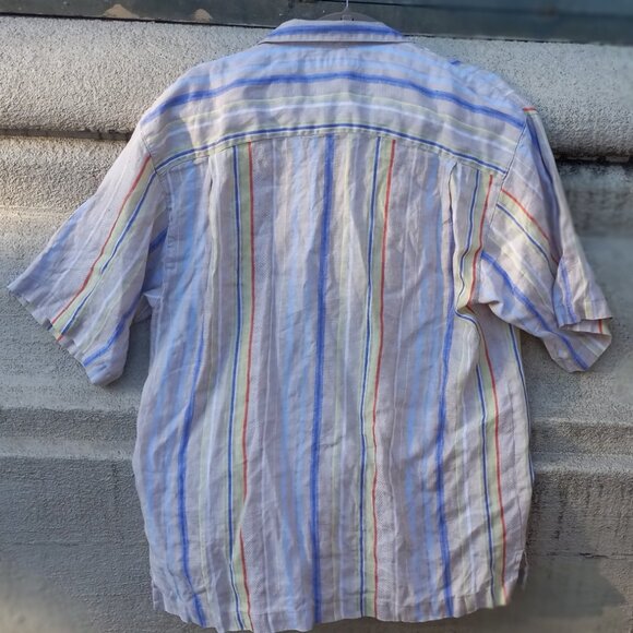 Tommy Bahama 100% Linen Shirt Short Sleeved Silk Striped Large (L) - Picture 7 of 16